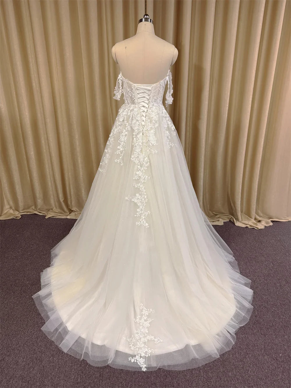 Elegant Off The Shoulder Sweetheart Lace Applique Boho Beach A Line Wedding Dresses Sweep Train Custom Made 2025 Vestido De Noiv