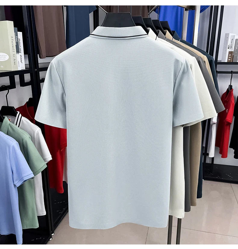 Light luxury brand letter emboss short sleeve T-shirt summer popular men polo shirt comfort silky breathable business casual top