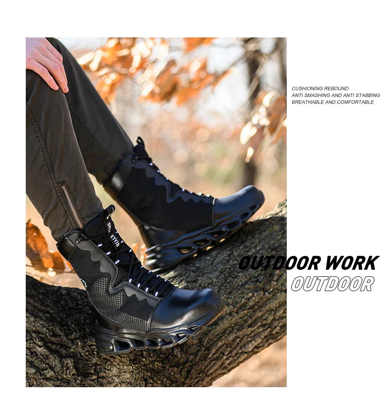 Safety Shoes Men Boots High Top Work Sneakers Steel Toe Anti-smash Puncture-Proof Work Boots Breathable Indestructible Shoes
