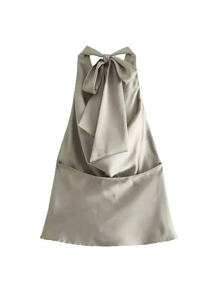 Women's Flowing Draped Halter Neck Tank Tops With Bow Tied, Backless, Sleeveless, Female Camis, Sexy, Fashion