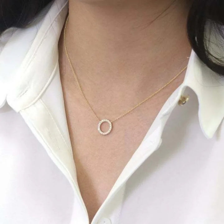 Jewelry Simple Crystal Circle Pendant Necklace Golden Color Unique Women