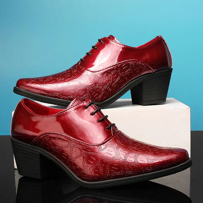 Red High Heels Shoes Man Dress Shoes Luxury Elegant Men's Leather Shoes Big Size 38-46 Pointed Toe Italian Wedding Shoes For Man