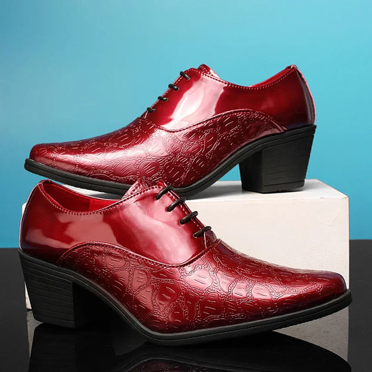 Red High Heels Shoes Man Dress Shoes Luxury Elegant Men's Leather Shoes Big Size 38-46 Pointed Toe Italian Wedding Shoes For Man