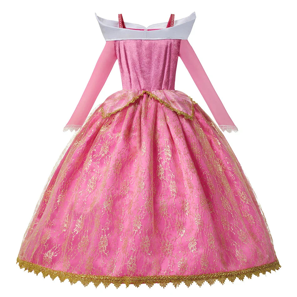 Luxury Girls Princess Costume Ball Gown Dress Fancy Birthday Carnival Party Off Shoulder Golden Applique Children Outfits Dress