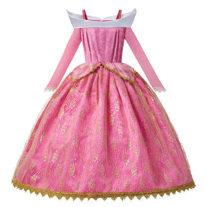 Luxury Girls Princess Costume Ball Gown Dress Fancy Birthday Carnival Party Off Shoulder Golden Applique Children Outfits Dress
