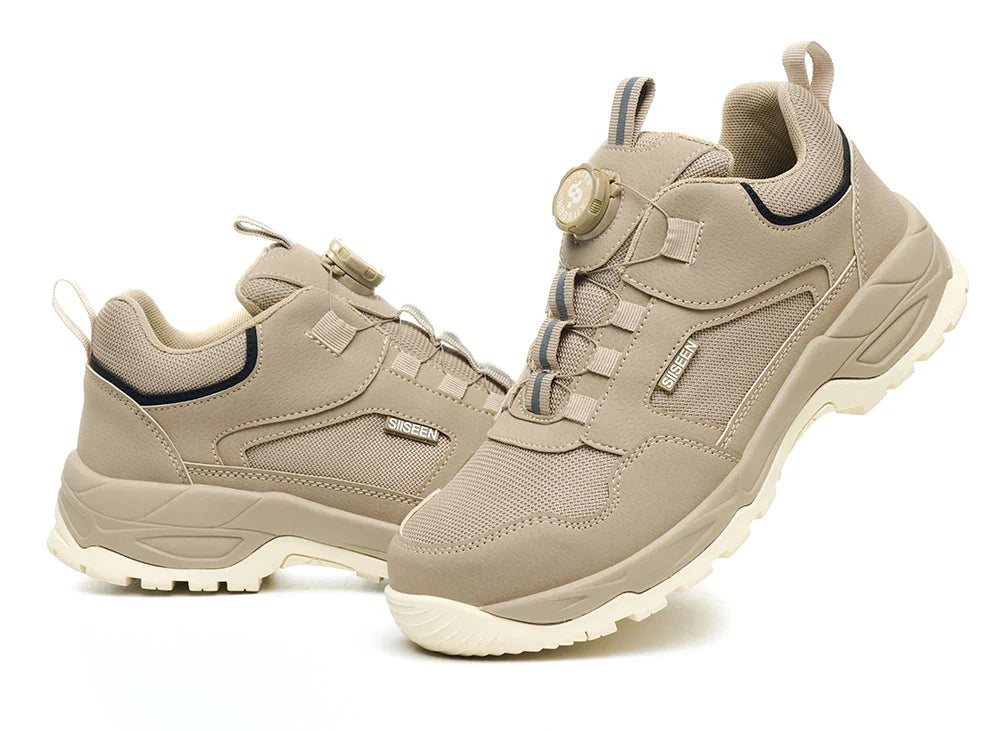 Men's Safety Shoes Steel Toe Anti- Crush Kevlar Rubber Non- Slip Bottom Fashion Button Style Work Shoes