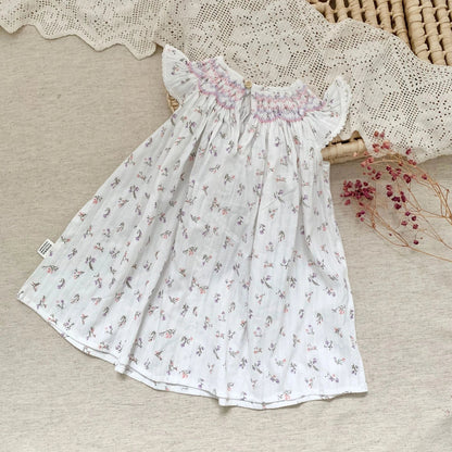 Smocked Ruffles Lace Girls Beach Dress Summer Soft Breathable Toddler Girls Clothing Children Holiday A-Line Dress Vestidos 2024