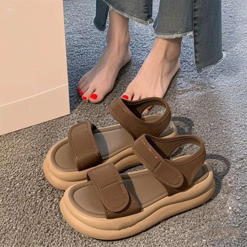 Thick soled Roman sandals for women, new summer sports soft soled work versatile, non tiring, non slip beach shoes