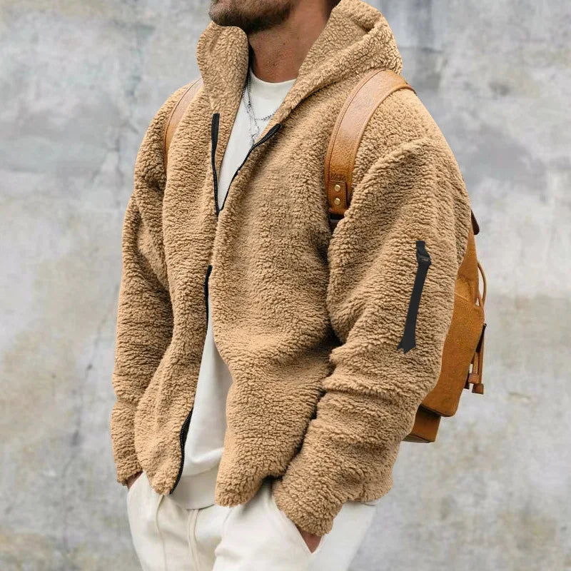 2024 Men's Autumn and Winter Double-Sided Fleece Warm Jacket  Loose Hooded Casual Jacket