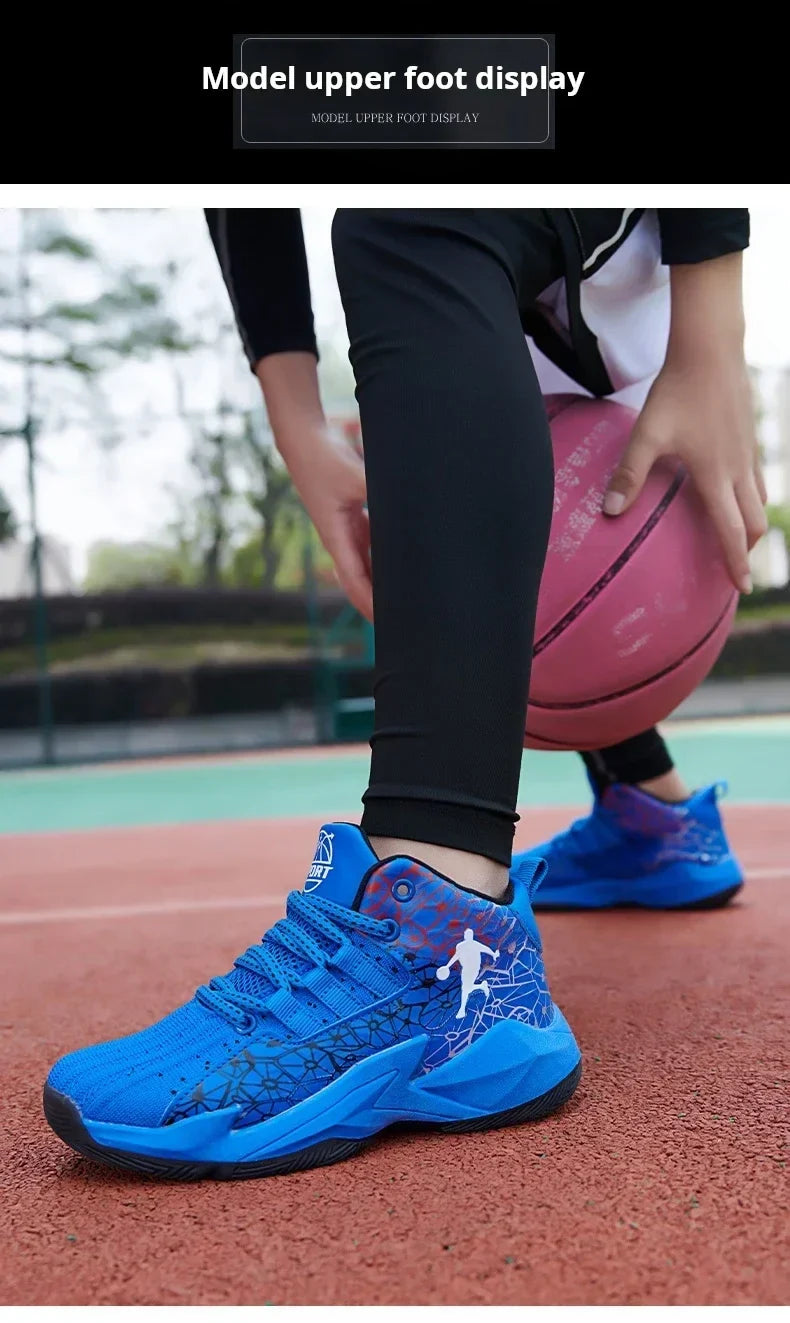New Children's Sports Shoes Medium and Large Children's Mesh Boys Training Shoes Boys Basketball Footwear 2024 Spring and Summer
