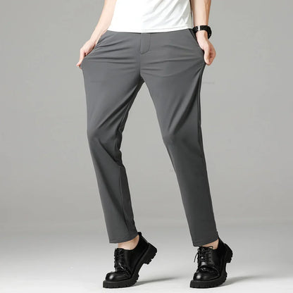 Summer Quick-drying Ice Silk Men's Casual Pants Ultra-thin Highly Elastic Business Casual Non-iron Trousers Black Gray Blue