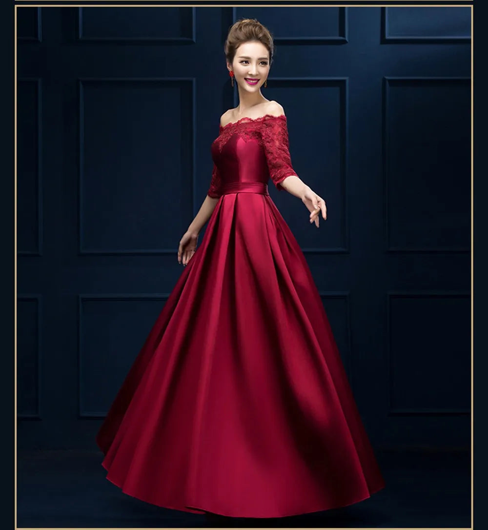 Luxury Lace Appliques Evening Dresses Elegant Satin A Line Embroidery Lace Up Prom Gowns Formal Party Vestido De Gala For Bride