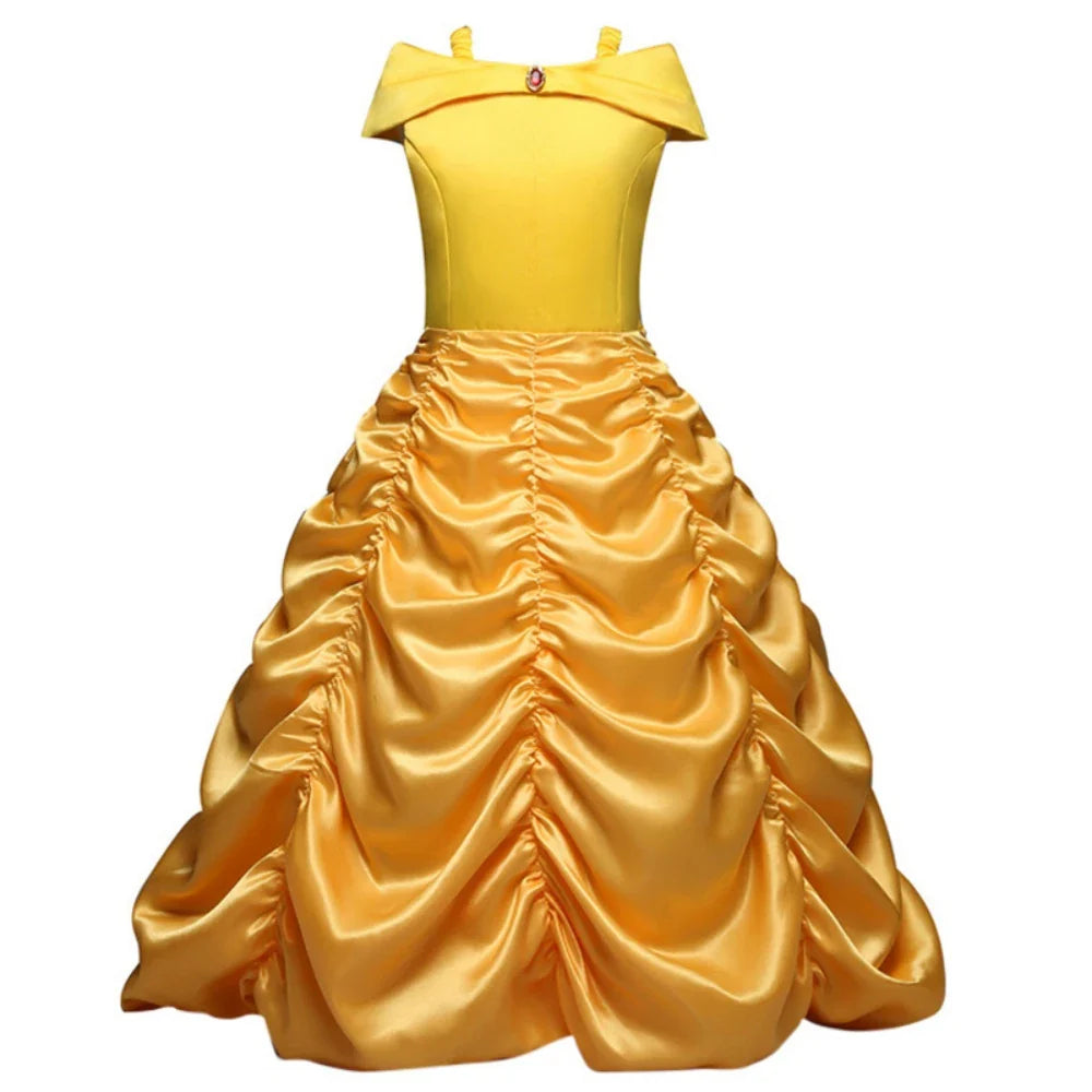 Fancy Girls Belle Halloween Costumes Carnival Cosplay Cartoon Christmas Beauty Party Princess Dress Tulle Birthday Kids Clothing