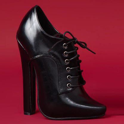 6 Inch High heel Fetish Lace Up Pointy Toe Unisex Drag Queen Pump