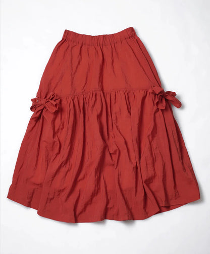 Red Japanese Half length Skirt imakokoni Spring/Summer Original Artistic Elastic Waist Bow Mid length Skirt for Women 265485