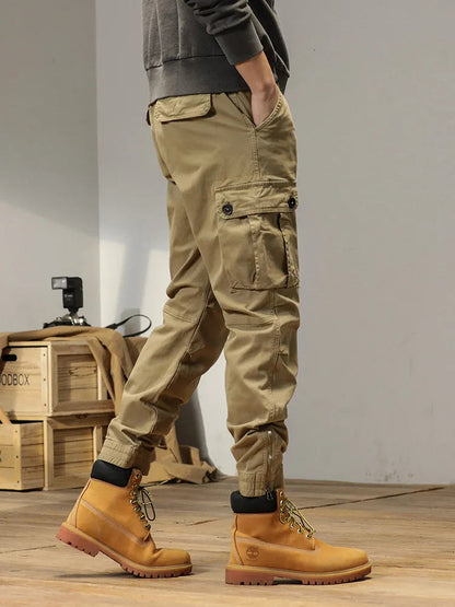 2025 New Multi-Pockets Spring Summer Cargo Pants Men Streetwear Zipper Leg Skinny Work Joggers Cotton Casual Tactical Trousers
