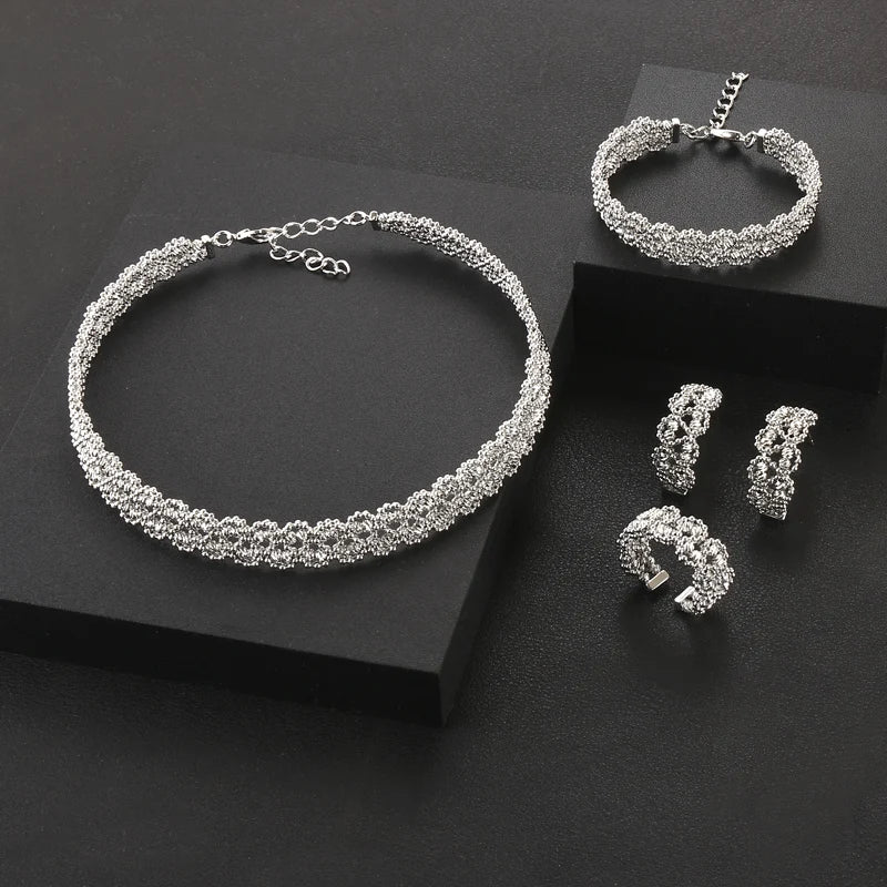 4pcs Bridal Zirconia Full Jewelry Sets For Women Party, Luxury Dubai Nigeria CZ Crystal Wedding Jewelry Sets
