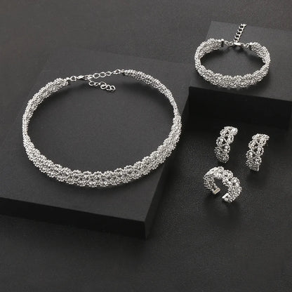 4pcs Bridal Zirconia Full Jewelry Sets For Women Party, Luxury Dubai Nigeria CZ Crystal Wedding Jewelry Sets
