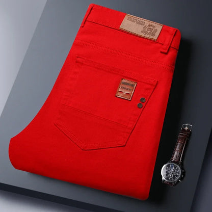 Calça Jeans Masculina Slim Elástica Colorida Estilo Coreano Primavera Outono Macia Confortável Casual Reta Denim Streetwear