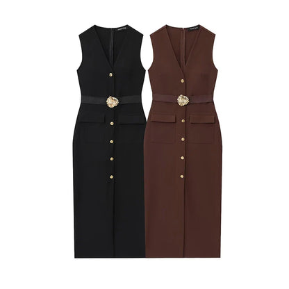 Black Elegant Party Midi Dresses 2026 Women's Summer Sleeveless Long Dresses Fashion Casual Vintage Evening Party Dress  ﻿
