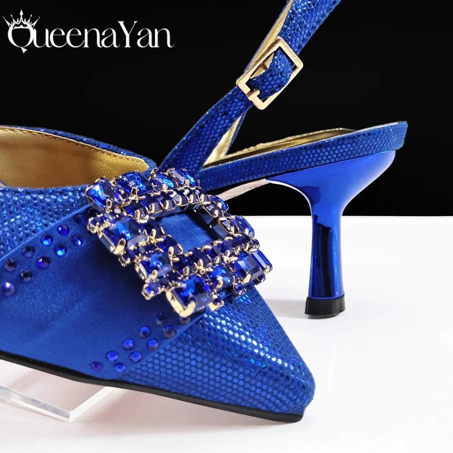 Elegant Noble Party Wedding Shoes And Bag Pointed Toe Decorated With Rhinestone Women Heel Shoes