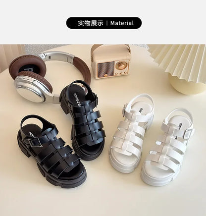 2025 Summer New Children Fashion Sandals for Girls American Style Soft Thick Sole Non-slip Versatile Cool Woven Roman Beach Shoe