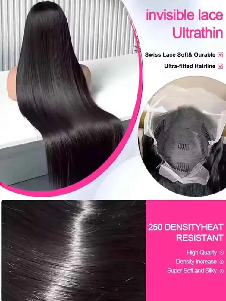 40 42 Inch Bone Straight Human Hair Wigs 13x4 13x6 HD Transparent Lace Frontal Wigs Glueless Straight Lace Front Human Hair Wigs