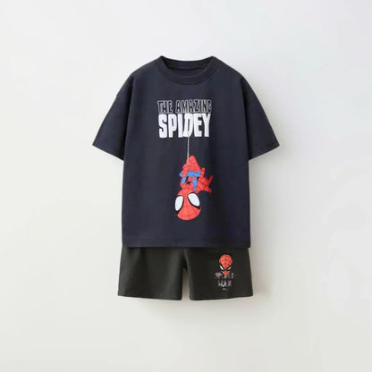 Children's Clothing Sports T-shirt Loose Shorts Short Sleeves Casual Spider Man Print Set Children's Cartoon T-shirt Shorts