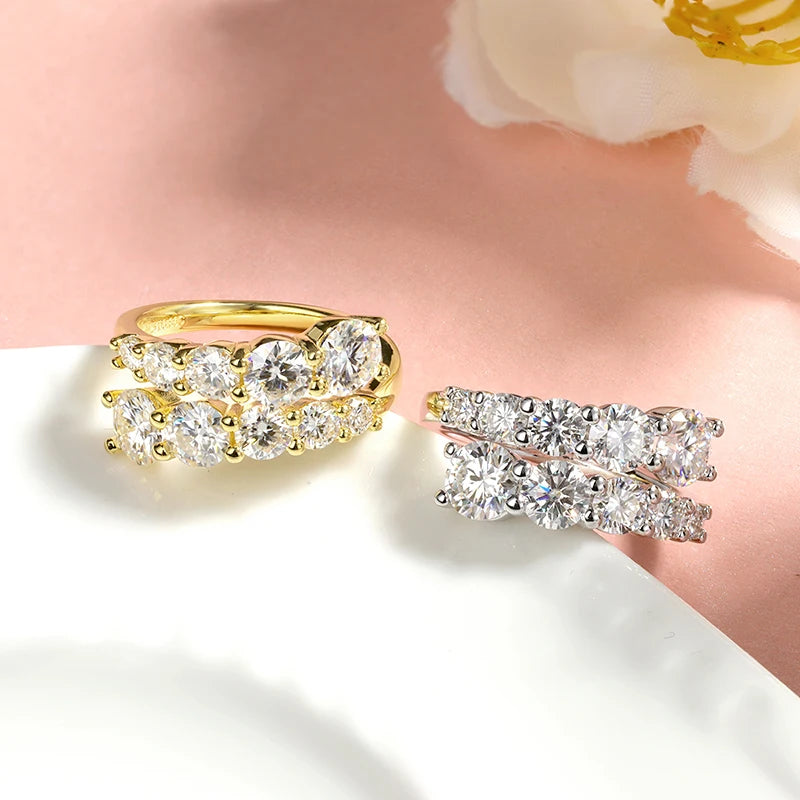 10 Gems Full Moissanite Rings for Women Sparkling Flawless Lab Created Diamond Wedding Band S925 Sterling Silver Jewelry