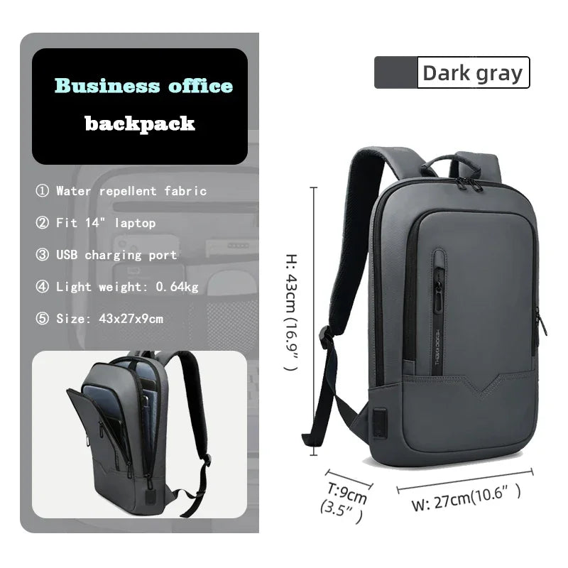 Slim Backpack For Men 15.6 Inch Laptop Bags Waterproof Minimalist Business Backpack With USB Charging Casual Travel Work Bag