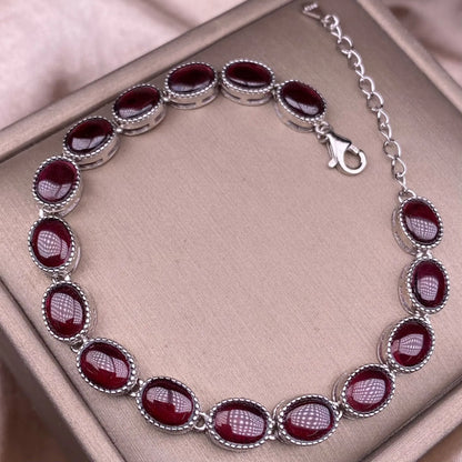 S925 sterling silver bracelet set with 17 natural garnets, simple and elegant women's bracelet jewelry, suitable for daily wear