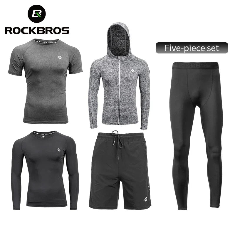 Men's Tracksuit Gym Fitness Running 5 Pcs/Set Quick Dry Sweat-absorb Compression Sport Suit Clothes Jogging Sport Wear