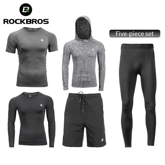 Men's Tracksuit Gym Fitness Running 5 Pcs/Set Quick Dry Sweat-absorb Compression Sport Suit Clothes Jogging Sport Wear