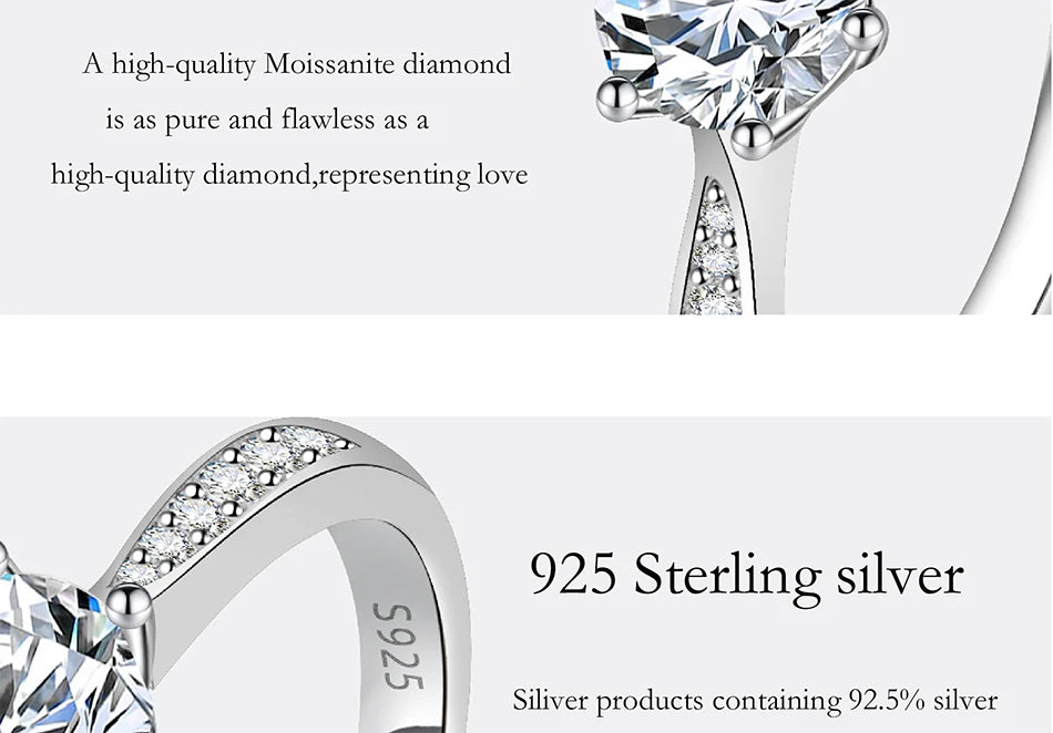 0.5-3CT Moissanite Ring For Women S925 Pure Silver Sparkling Engagement Ring Wedding High-end Jewelry