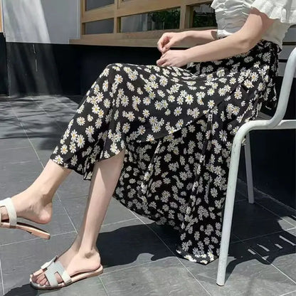 Wrap Skirts Women Casual Chiffon Tie-Waist Ruffle Wide Leg Loose