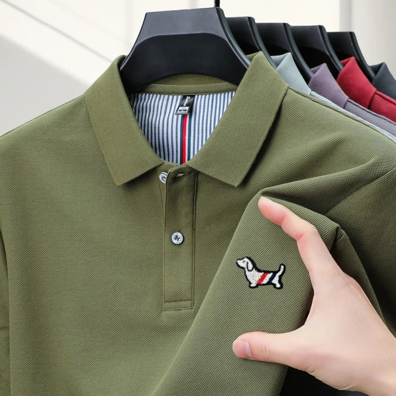 100% pure cotton men's classic dog polo shirt, business casual, sweat absorbing, breathable, daily use, short sleeved T-shirt