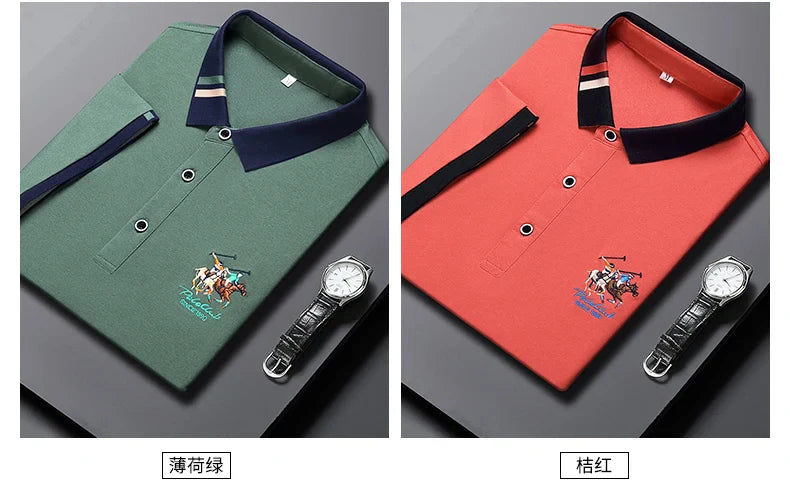 2024 Men's Cotton New Summer Exquisite Embroidered Short sleeved Polo Shirt Business Leisure Breathable T-Shirt Top Men's Wear