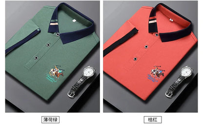 2024 Men's Cotton New Summer Exquisite Embroidered Short sleeved Polo Shirt Business Leisure Breathable T-Shirt Top Men's Wear