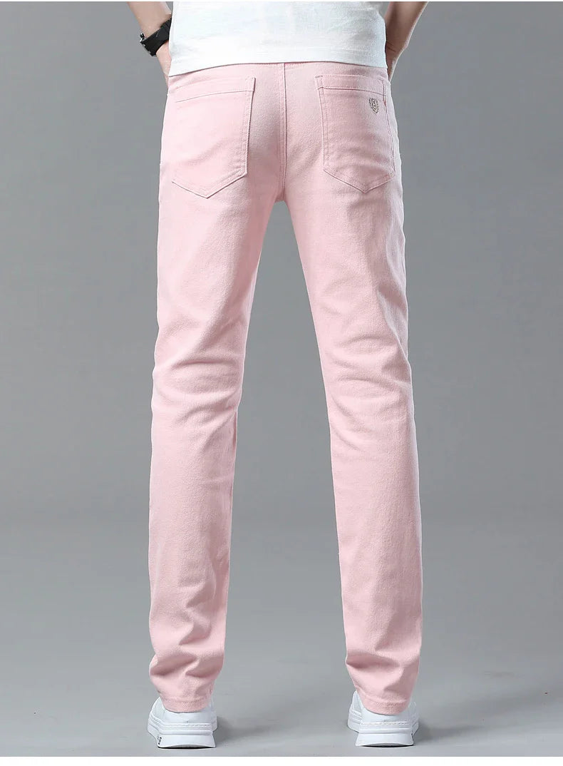 Straight Fashion Men's Jeans Solid Color Casual Business Stretch Washed Denim Trousers Breathable Streetwear Trendy Male Pants