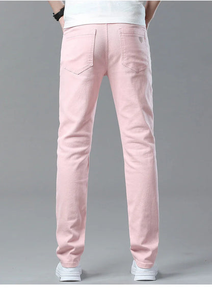 Straight Fashion Men's Jeans Solid Color Casual Business Stretch Washed Denim Trousers Breathable Streetwear Trendy Male Pants