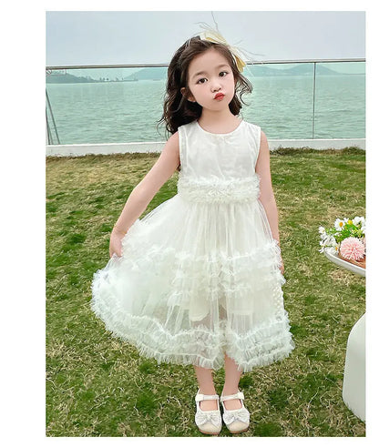 Girl's Dress Summer New Children's Sleeveless Yarn Dress Fluffy Dress Girl's Fashionable Baby Princess Dress