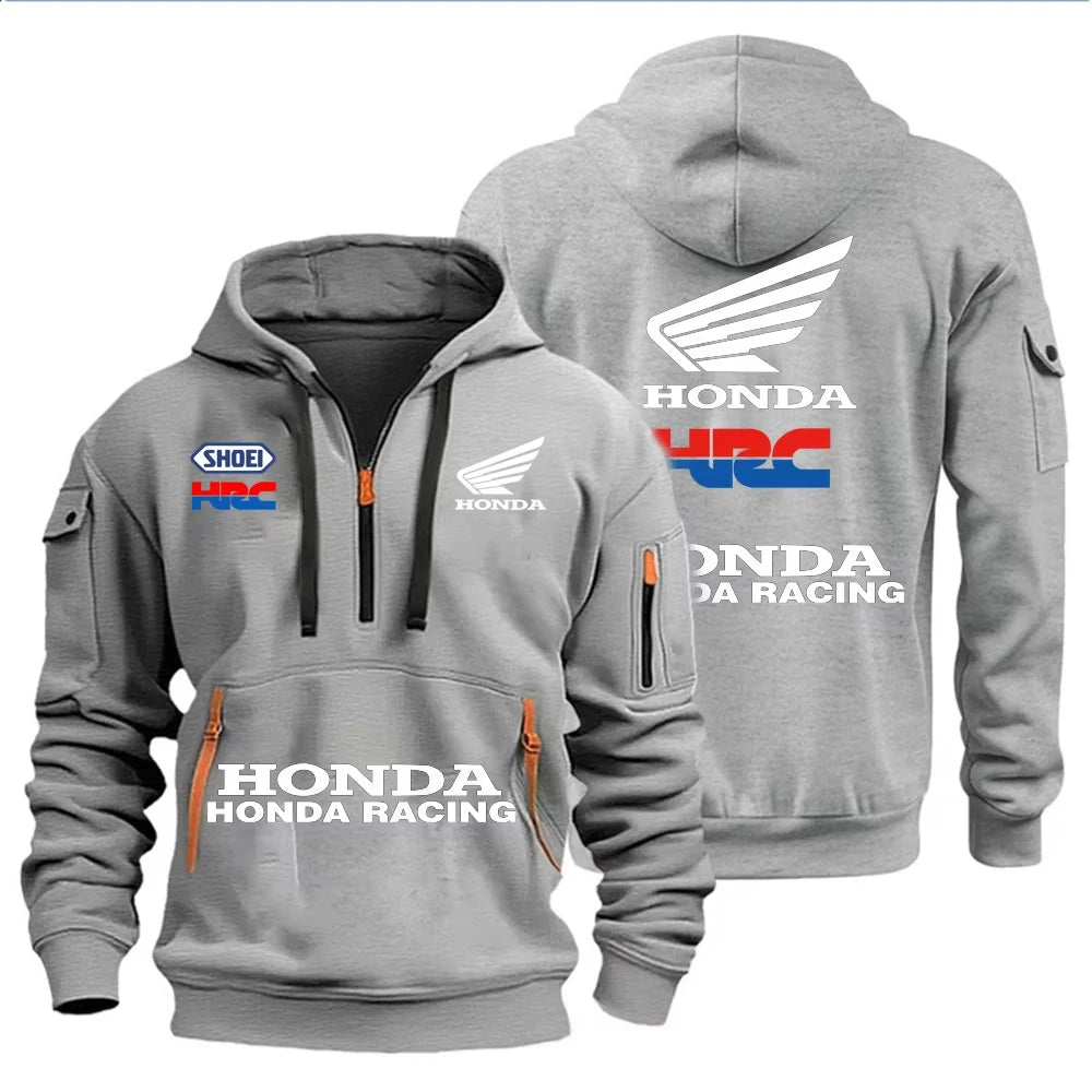 Racing Autumn and Winter Men's Multi-Pocket Zipper Hoodie Casual Sportswear and Loose Hoodie Long Sleeve Top