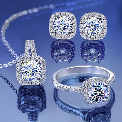 S925 Sterling Silver jewelry for women 1 carat moissanite diamond 3 pieces set necklace ring earrings wedding party