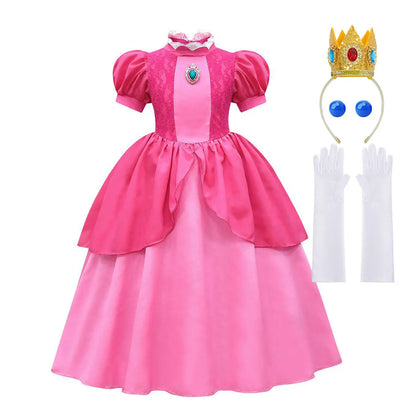 2025 Odyssey Plumber Bros Video Game Role Playing Girl Peach Princess Dress Movie Luigi with Peach Adventure Cosplay Party Dress