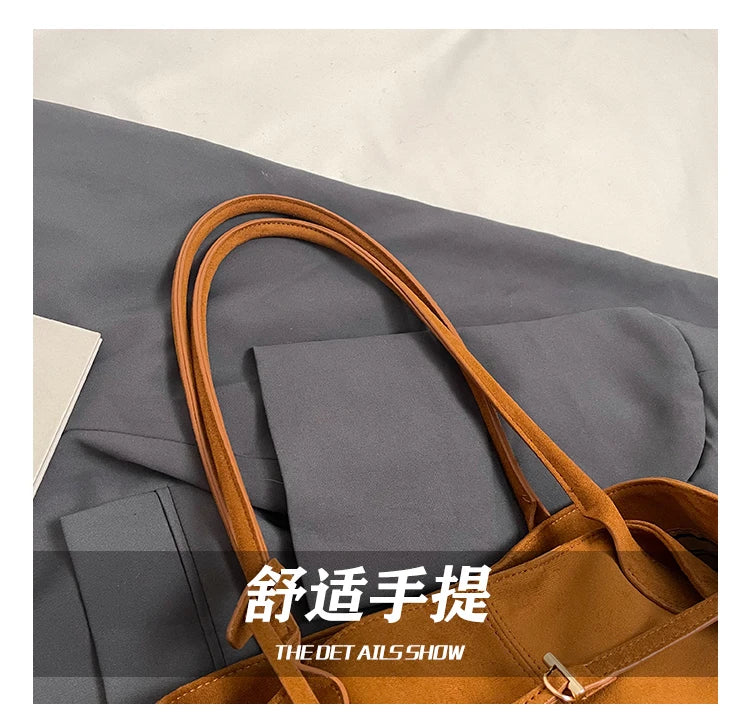 Velvet Zipper 2024 New Product Large Tote Bag Solid Large Capacity Popular Fashion Shoulder Bag Soft Simple Commuter Handbag