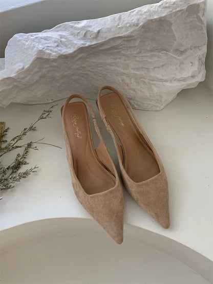 Women Sandals Pointed Toe Elegant Low-heel Shoes Summer Fashion Slingback Woman Mules Shoes Pumps Dress Shoes