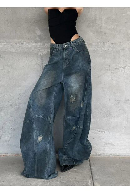 Autumn New Men's 98% Cotton Jeans American Y2k Streetwear Hole Patchwork Design Denim Pants Youth Straight Baggy Stretch Jeans