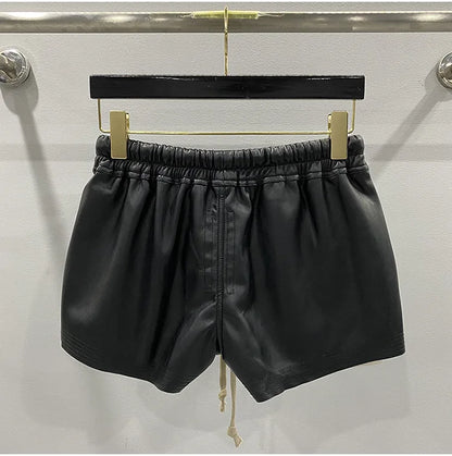 Women's Fashion Basic PU Leather Four Corner Pockets Comfortable Shorts New Versatile Black Short Pants