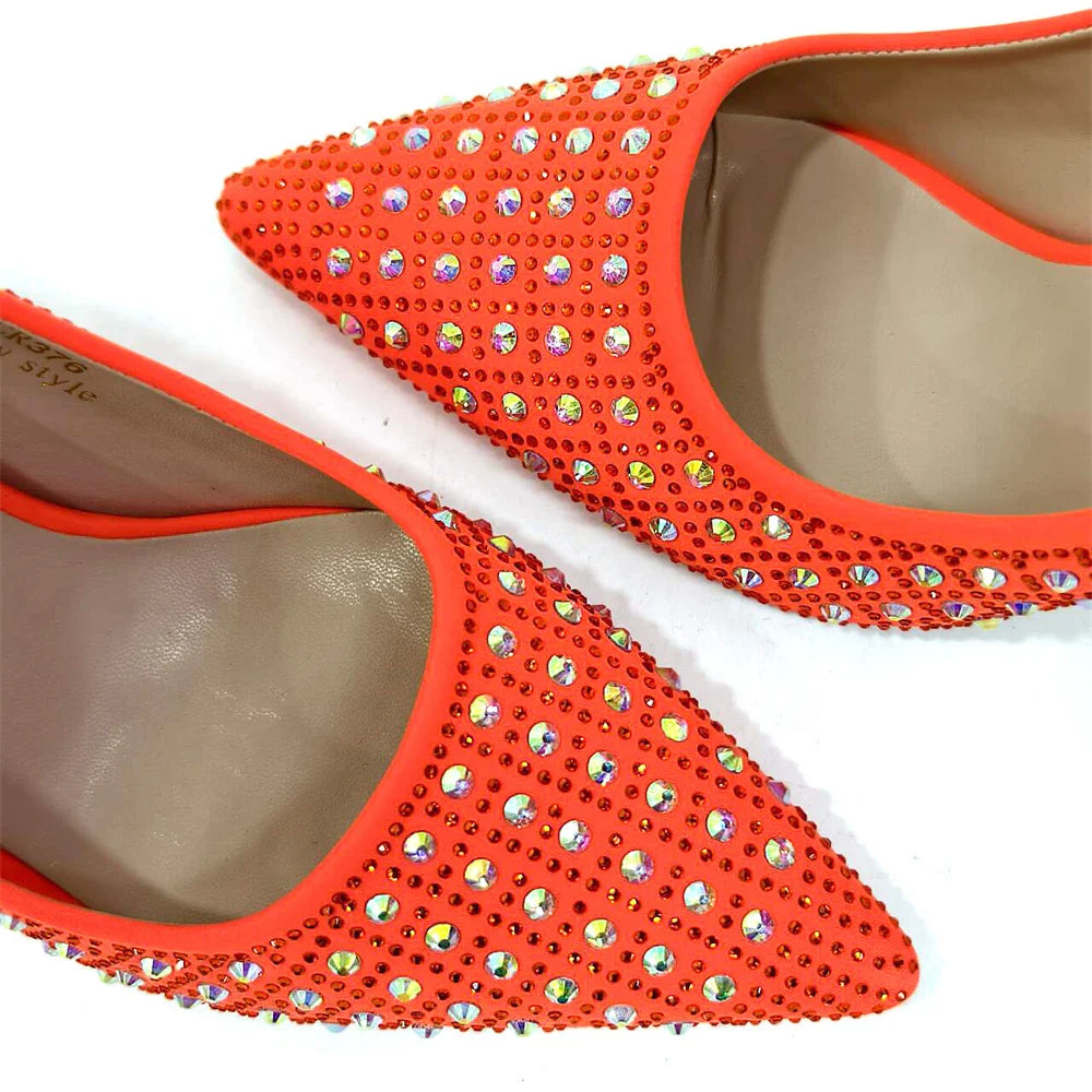Nigerian Heel Party for Women Yellow Shoes and Bag Set Rhinestone Handbag Italian Design Wedding