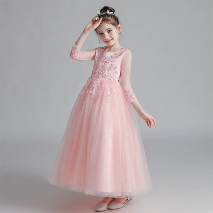 Princess Dress Girls' Pengpeng Yarn Spring/Summer New Long Sleeve Fashionable Children's Performance